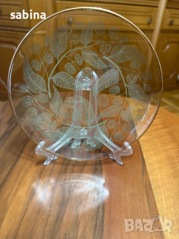 Винтидж чинии с модерна визия! Руски тортен/десертен комплект от 7 броя стъклени чинии, СССР, снимка 3 - Сервизи - 52973487