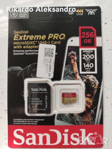 Карта памет SanDisk Extreme PRO 256GB microSDXC, 200MB/s за четене 90 MB/s писане, снимка 1