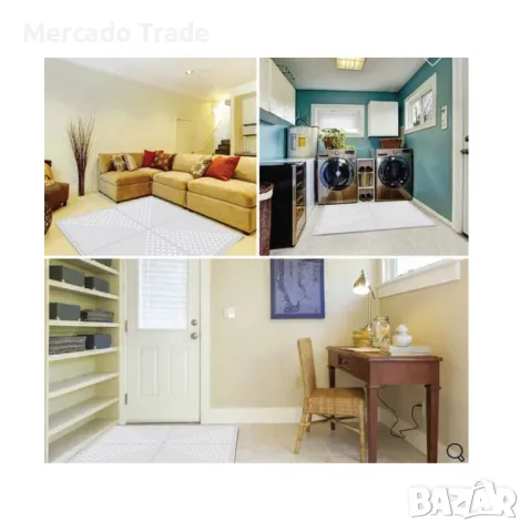 Декоративни подложки - килим за под, Тип Пъзел, Сив ба бели точки