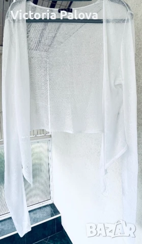 Луксозна бяла жилетка плетен лен  HAND Италия, снимка 5 - Жилетки - 50581412