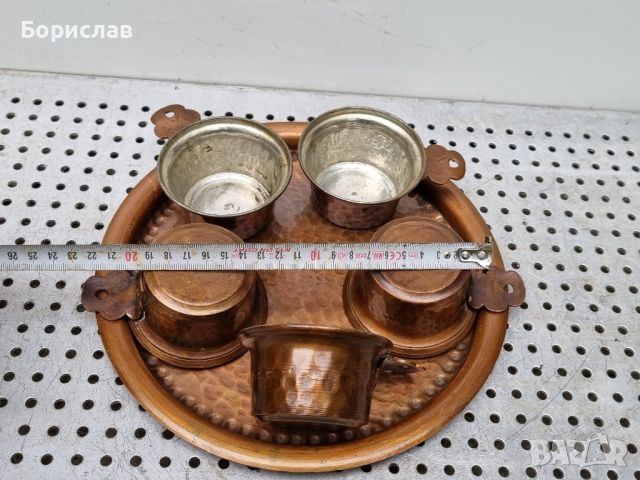 Меден комплект - поднос и чаши, снимка 2 - Антикварни и старинни предмети - 45544475