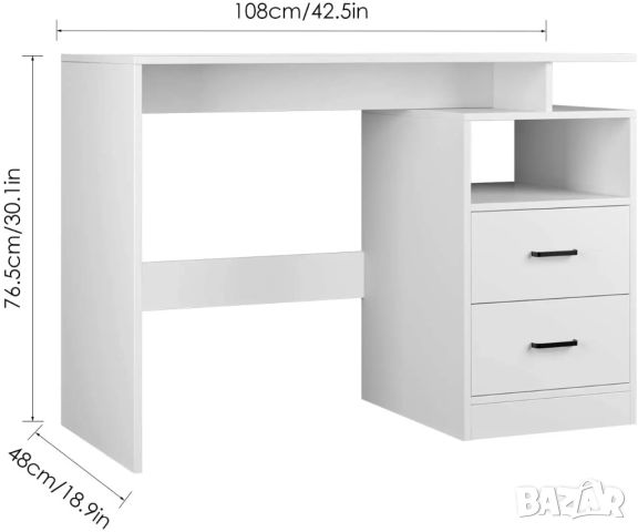 Компютърно бюро, Малко бюро за домашен офис с 2 чекмеджета, Маса за лаптоп с 1 рафт, Бюра в модерен , снимка 5 - Бюра - 45367387