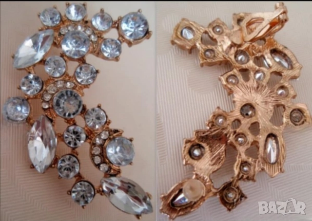 Шикозна обеца за дясно ухо от 9к попълнено злато с австрийски кристали 15 лв.