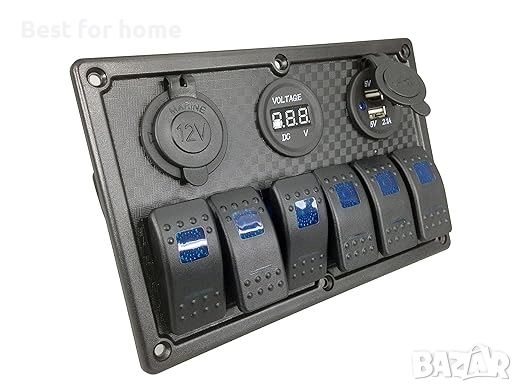 Pactrade Marine, 6-полюсен, син LED панел с лостов превключвател, USB, снимка 2 - Аксесоари и консумативи - 52807521