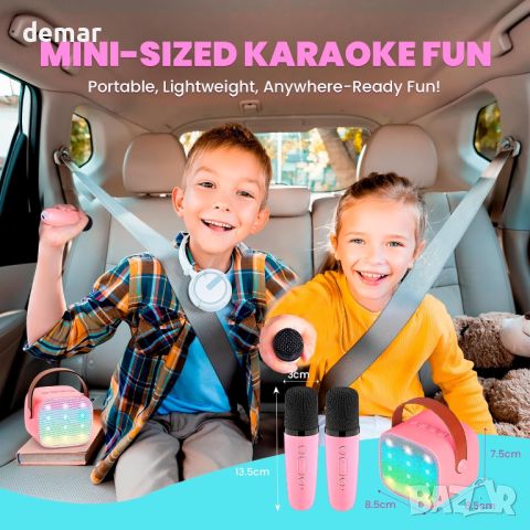 Bluetooth Караоке играчка с 2 или 1 безжични микрофона за деца 3+ год., розово, снимка 7 - Музикални играчки - 45287189