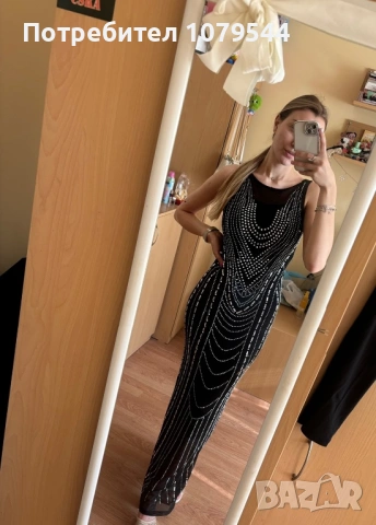 Дълга официална черна рокля с камъни , снимка 2 - Рокли - 54009115