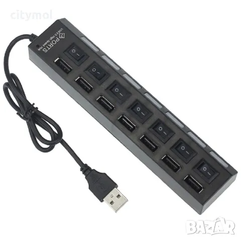 USB HUB 7-портов, с индивидуални ключета и светодиоди, снимка 2 - Други - 48025246