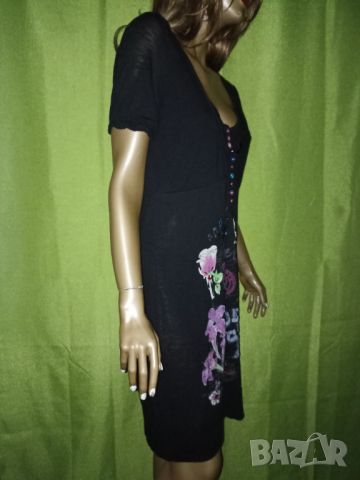 Desigual L, XL- Лятна рокля в черно с флорален принт и разноцветни копченца , снимка 11 - Рокли - 45679155