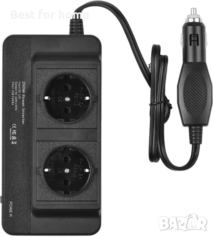 Cankypu 200W автомобилен инвертор към AC 220V конвертор с 2 контакта, 4 USB порта,