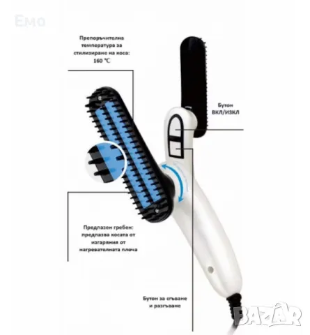 Гребен, преса за коса и брада електрически - R51103A, 13W, 160 °C, сгъваем, Бял, снимка 2 - Преси за коса - 48474816