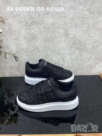 Alexander McQueen Дамски Черни Блестящи Маратонки С Бяла Подметка👟Дамски Спортни Обувки Код E852, снимка 5 - Маратонки - 51587386