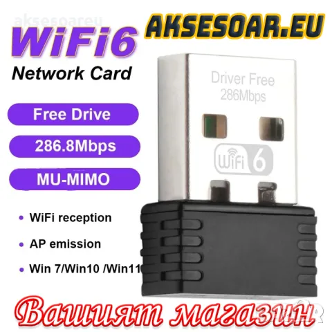 Мини USB Wi-Fi 6 адаптер AX286 WIRELESS Мрежова карта Mini USB Dongle 2.4GHz 802.11AX за интернет, снимка 4 - Мрежови адаптери - 48113408