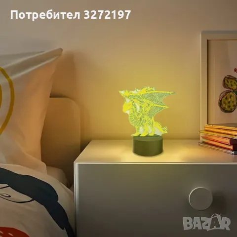 Холограмна 3D LED лампа Дракон-дистанционно управление 16 цвята+други режими на управление, снимка 9 - Настолни лампи - 49483289