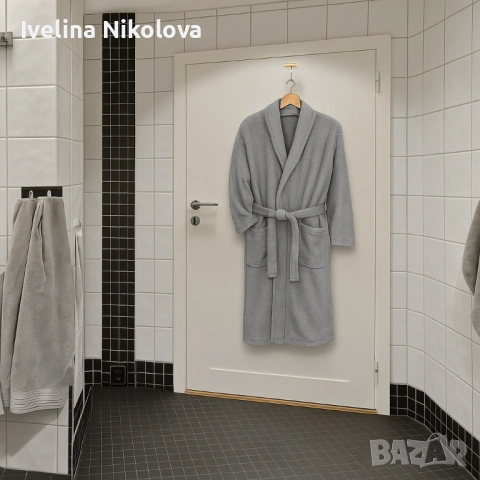 Дамски хотелски халат, класически, удобен, топъл, с връзки, мек, сив, снимка 3 - Други - 53656462