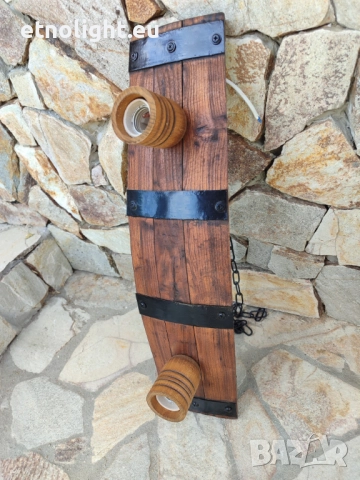 Полилеи от автентични реставрирани бъчви с дървена чашка , снимка 16 - Лампи за таван - 44113335