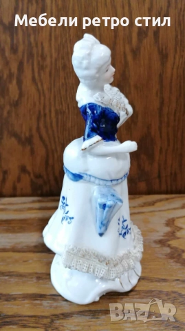 Красива двойка порцеланови фигурки в бяло и кобалтово синьо със златисти акценти., снимка 8 - Антикварни и старинни предмети - 52341614