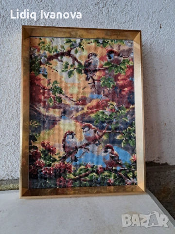 Диамантен гоблен врабчета-готов и рамкиран
