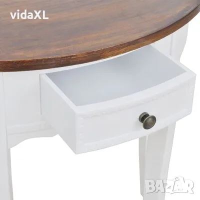 vidaXL Конзолна маса с чекмедже и кафяв плот, полукръгла（SKU:241531）, снимка 4 - Маси - 48219287