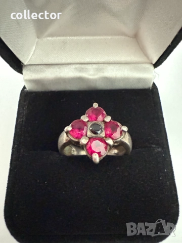 Стар сребърен пръстен с големи РУБИНИ. №7636, снимка 2 - Пръстени - 52502345