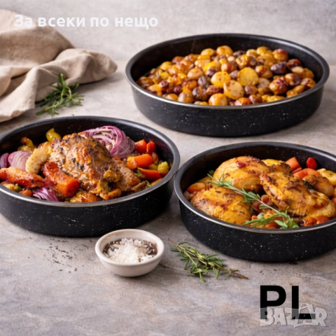 Комплект тави Rosberg – 3 размера (24/28/30 см), черни, мраморно покритие Код P1749