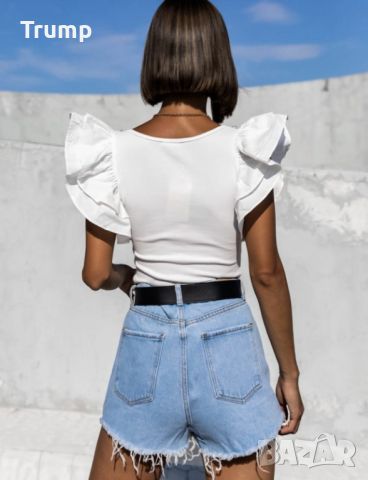 Ефектна блуза с фербули и камъни, цвят бял, снимка 2 - Тениски - 45220411