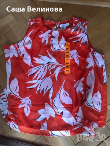 Блузи XXL в синьо  и оранжево/червено гигант 2 бр., снимка 2 - Блузи - 53010713