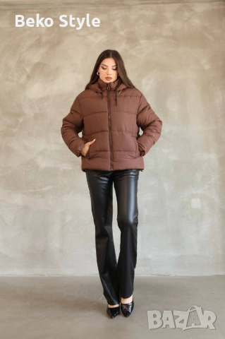 Дамско ватирано яке налично в черно и кафяво, снимка 2 - Якета - 52178282