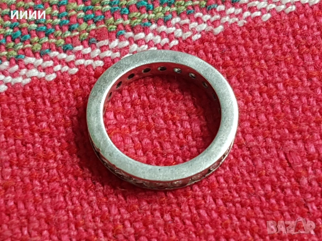 Сребърен пръстен халка с камъни , снимка 3 - Пръстени - 53719402