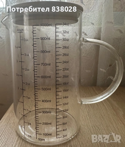 Мерителна кана, 1000 мл, с бамбуков капак