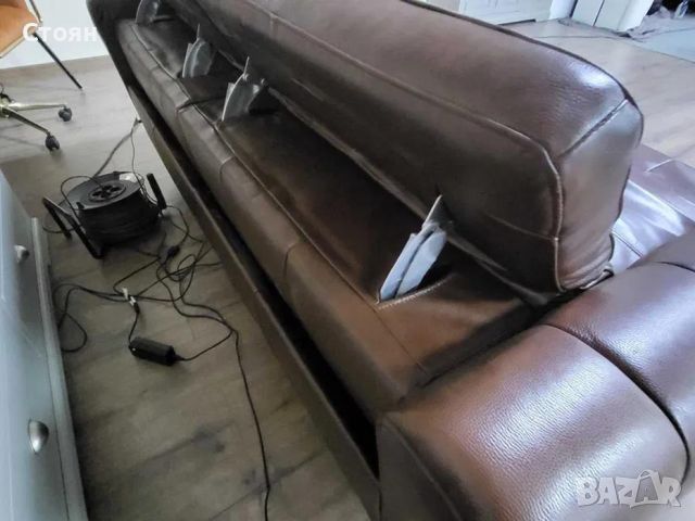 Кафяв кожен диван тройка Vita с електрически релаксиращ механизъм, снимка 12 - Дивани и мека мебел - 45687560