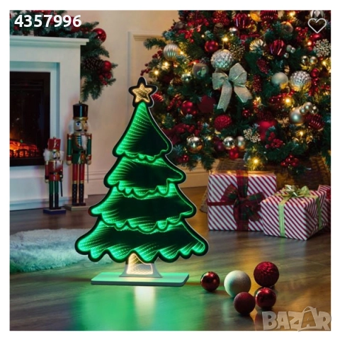 Коледна огледална лампа Елха, USB, LED, Зелен