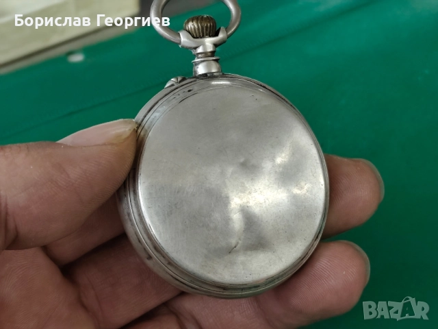 Стар сребърен джобен часовник календар Tavannes, снимка 4 - Антикварни и старинни предмети - 52522189