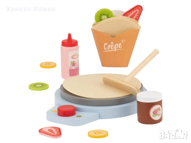 Детски дървен уред за палачинки с аксесоари Дървени кухненски играчки