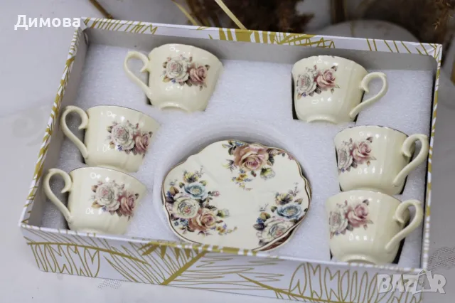 Сервиз за чай с рози, снимка 7 - Чаши - 34298417