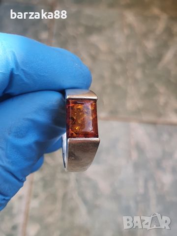 Сребърен пръстен с Кехлибар, снимка 4 - Пръстени - 45729481