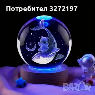 LED Светеща кристална топка/лампа, 3D сензорна-Кит и малко мече, снимка 5 - Настолни лампи - 49411441