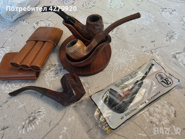 Лули ретро със стойка и кожен калъф за пури