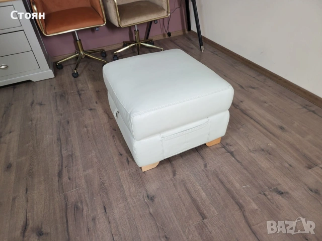 Светло кремава кожена табуретка с функция ракла, снимка 5 - Дивани и мека мебел - 53692513