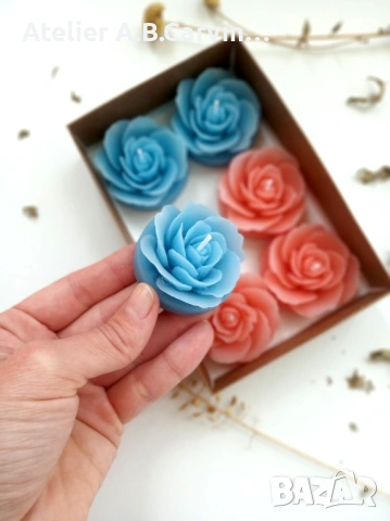 Комплект от 6 ароматни чаени свещички розички,за подарък или за дома, снимка 3 - Декорация за дома - 53619729