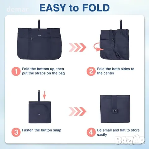 Чанта Voova Tote за жени, водоустойчива чанта с голям капацитет с цип, сгъваема чанта през рамо,синя, снимка 6 - Чанти - 50302367