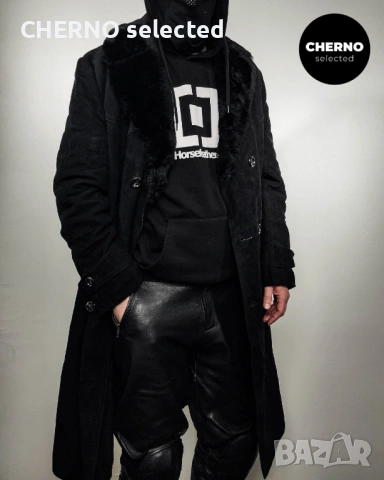 C&A дълго двуредно мъжко кожено палто от естествен велур с кожена яка – размер L , снимка 16 - Якета - 53668334