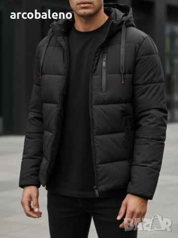 Мъжко зимно ватирано яке с качулка, снимка 3 - Якета - 52777723