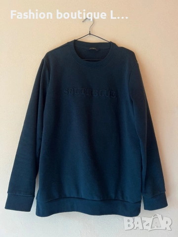 Тъмно синя памучна блуза с дълъг ръкав и релефна щампа отпред М размер 💙