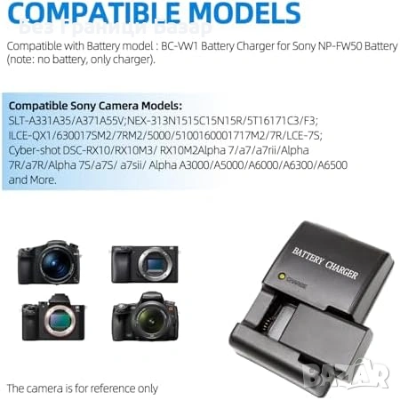 Ново NP-FW50 зарядно за Sony A6400 A6000 A5100 A7 A7II ZV-E10 батерии, снимка 2 - Батерии, зарядни - 53696238