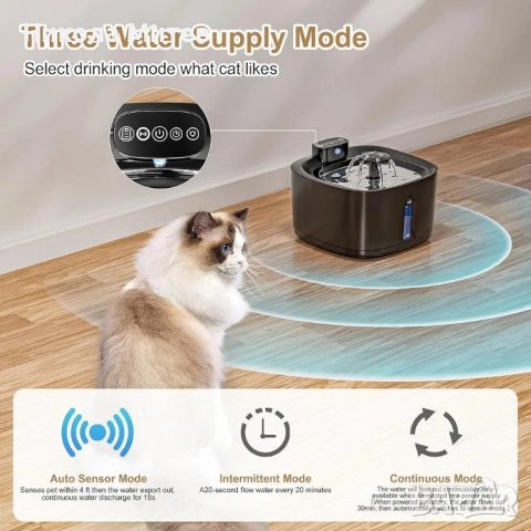 Безжичен фонтан за домашни любимци за пиене на вода, снимка 6 - Други стоки за животни - 52346191