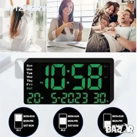 Стенен часовник/календар, термометър и др/ със зелена светлина