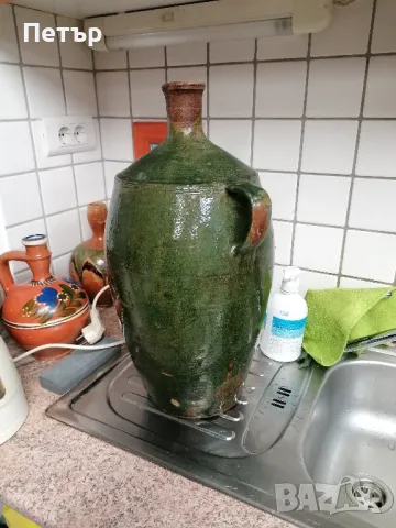Продавам голям красив зелен антикварен глинен съд / бутилка /стомна, снимка 9 - Антикварни и старинни предмети - 49079564