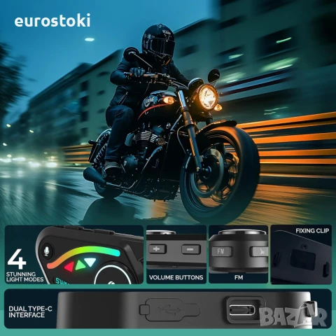 SWAREY Мотоциклетен интерком, 2-посочен 1000M мотоциклетен интерком със споделяне на музика, снимка 7 - Аксесоари и консумативи - 51083994