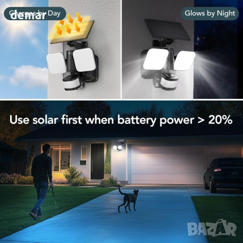 Соларна охранителна лампа Linkind,двойно захранване,сензор за движение, снимка 3 - Соларни лампи - 51718957