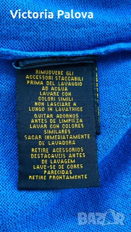 POLO RALPH LAUREN син памучен пуловер с V - образно деколте, снимка 9 - Блузи - 53541873